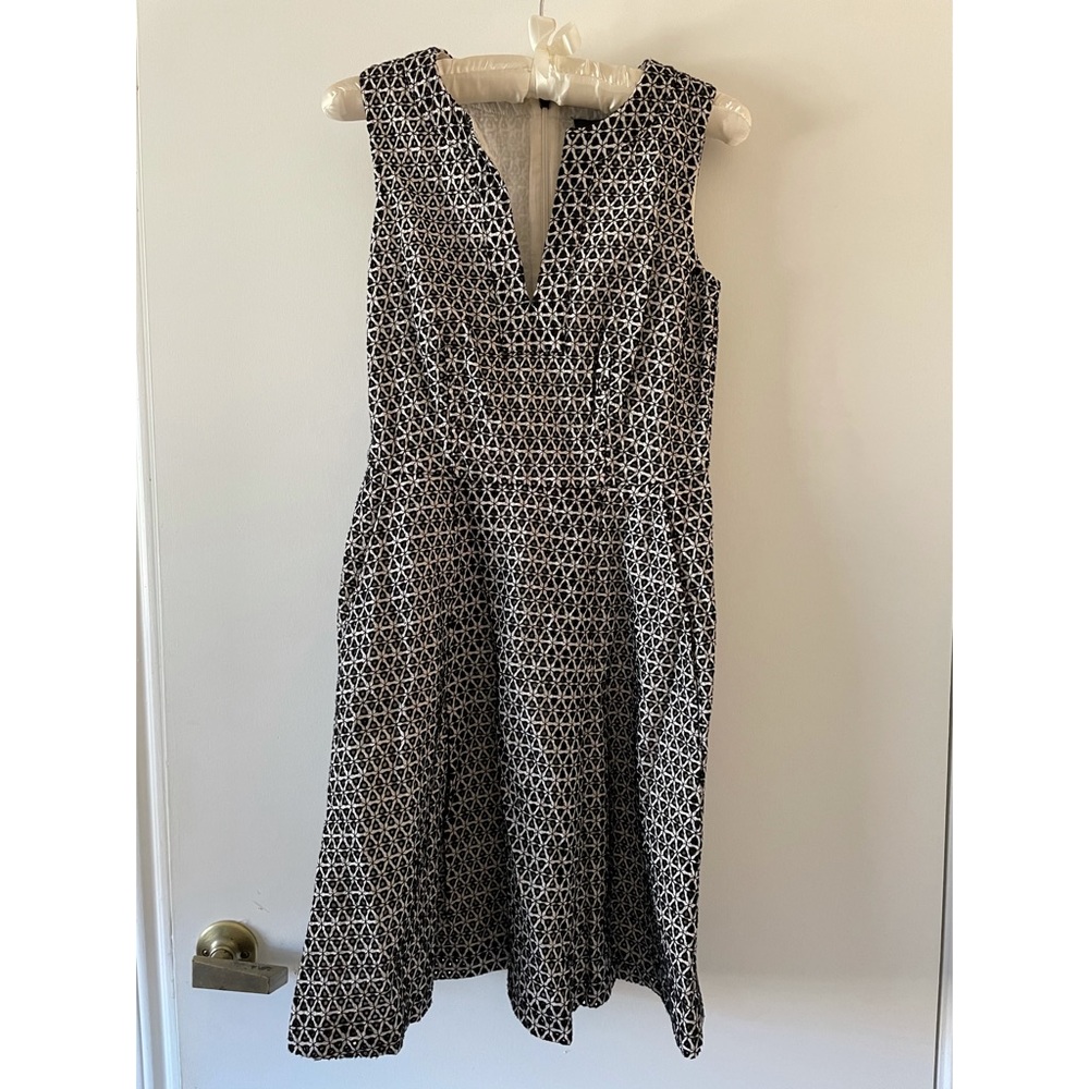 Embroidered navy blue and white dress